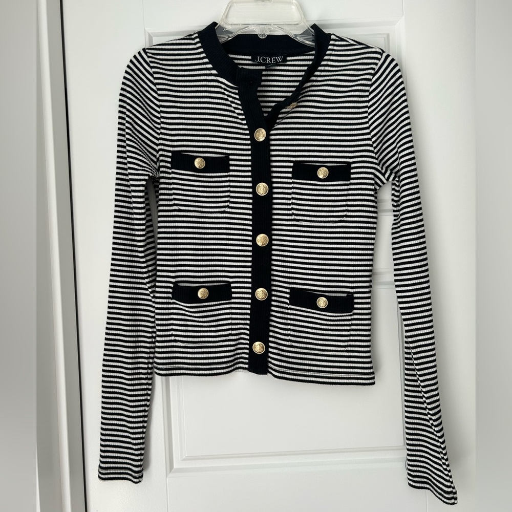 J. Crew Vintage Rib Lady Jacket in Black and White Stripe